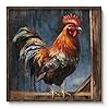 Rooster Framed Wall Art Decor Farmhouse Animal Picture Country Cock Wooden Artwork Farm Chicken Painting is the Perfect Combination of Energy Nature for the Kitchen Country House Bathroom 20×20