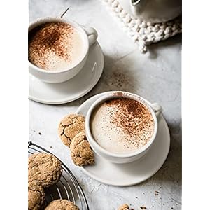 Le tauci 8 oz cappuccino cups with saucersceramic large coffee cup for au lait double shot latte cafe mocha tea set of 4 white  urban country home decor