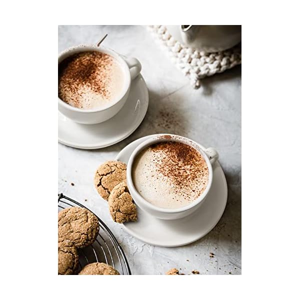 Le tauci 8 oz cappuccino cups with saucersceramic large coffee cup for au lait double shot latte cafe mocha tea set of 4 white  urban country home decor