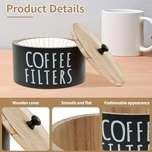 Coffee Filter Holder Wooden Large Capacity Rustic Coffee Filter Storage Case Dispenser with Bamboo Lid Round Organizer Basket Container Storage for Coffee Pod and Filter Coffee Bar Accessories