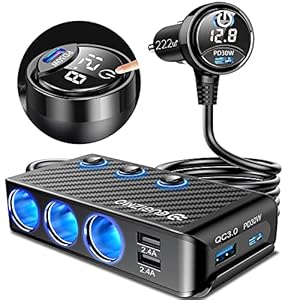 Cigarette Lighter Plug Splitter Adapter, EUGIZMO 222W Multi Port Power Plug Car Charger Adapter for Plug Outlet 12V 3 Socket Splitter Car Cigarette Lighter USB Charger with LED Independent Switches