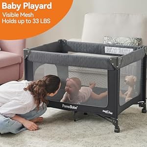   Pamo-Babe-1-Second-Setup-3-in-1-Playard-for-Babies-Heavy-Duty-Steel-Frame-for-Safe-Sleep-Space-Portable-Crib-with-Zip-Door-Changing-Table-Locking-Wheels-Breathable-Mesh