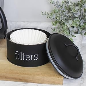 AuldHome Design Basket Coffee Filter Holder (Black), Enamel Filter Storage Container in Modern Farmhouse Enamelware Design AuldHome Design Basket Coffee Filter Holder Black Enamel Filter Storage Container in Modern Farmhouse Enamelware Design