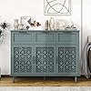 Sideboard Buffet Cabinet with Storage Accent Storage Cabinet with Carved Pattern Modern 3 Door 3 Drawer Cabinet Farmhouse Wood Credenza for Living Room Dining Room Green