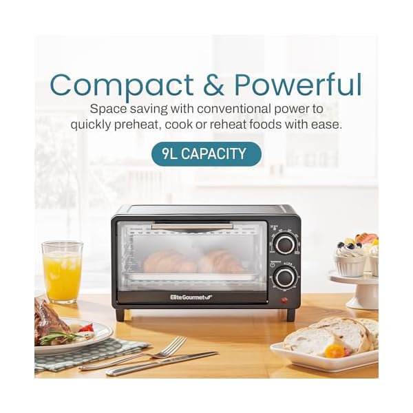   Elite-Gourmet-ETO490-9L4-Slice-Countertop-Toaster-Oven-with-30-Minute-Timer-Adjustable-Temperature-Control-Includes-Baking-Pan-and-Wire-Rack-Bake-Broil-Toast-Black
