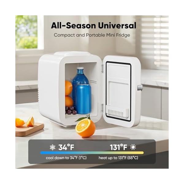   DUMOS-4L-Mini-Fridge-6-Can-Thermoelectric-Cooler-Warmer-Compact-110V-AC12V-DC-Refrigerator-for-Skincare-Drinks-and-Food--Retro-Style-for-Car-Office-Dorm-Bedroom-White