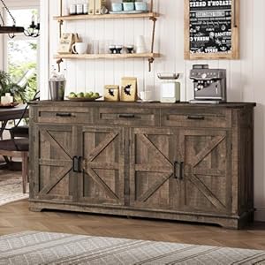 usikey Buffet Cabinet, 63” Large Sideboard Buffet Storage Cabinet with 3 Drawers, Farmhouse Coffee Bar with 4 Doors, Buffet Table for Kitchen, Living Room, Antique Oak usikey Buffet Cabinet 63 Large Sideboard Buffet Storage Cabinet with 3 Drawers Farmhouse Coffee Bar with 4 Doors Buffet Table for Kitchen Living Room Antique Oak