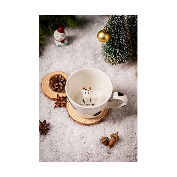 Dihoclub cow ceramic cup hidden 3d animal inside mugcute cartoon handmade figurine mugsholiday and birthday gift for coffee milk tea lovers12 ozwhiteblack  urban country home decor