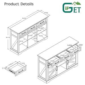 Farmhouse Buffet Cabinet 53 Sideboard Cabinet w3 Drawer Rustic Storage Cabinets wSliding Barn Door Coffee Bar for Dinning Room Kitchen Hallway and Living Room Brown
