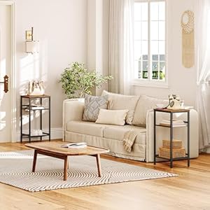 Hoobro side table 3 tier tall end telephone table with adjustable mesh shelves small entry table for living room bedroom hallway or office rustic brown and black bf01dh01g1  urban country home decor
