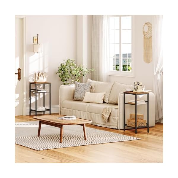 Hoobro side table 3 tier tall end telephone table with adjustable mesh shelves small entry table for living room bedroom hallway or office rustic brown and black bf01dh01g1  urban country home decor