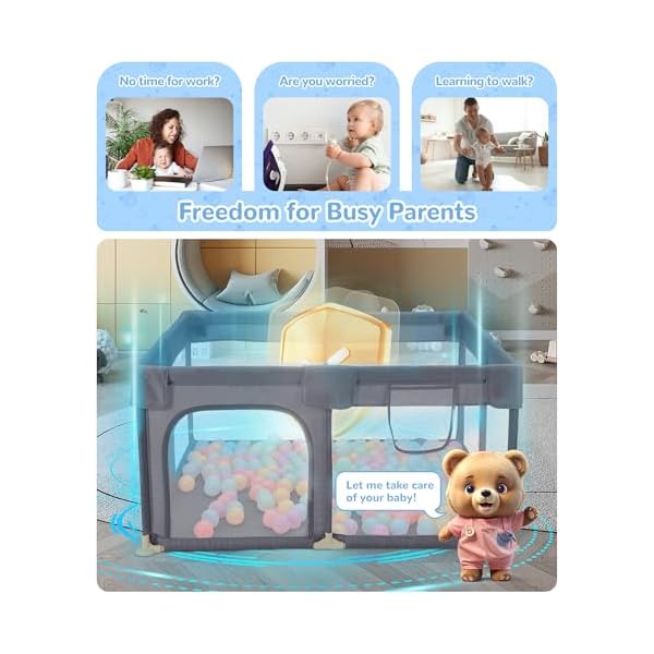   Dripex-Baby-Playpen-5252-Play-Pens-for-Babies-and-Toddlers-Safe-Anti-Fall-Play-Yard-with-Gates-Baby-Fence-with-Breathable-Mesh-Indoor-Outdoor-Kids-Activity-Center-Anchor-Grey
