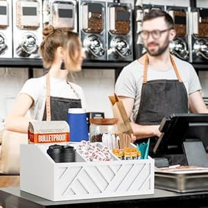   Farmhouse-Wood-Coffee-Station-Organizer-Countertop-Coffee-Bar-Accessory-Holder-Pod-Syrup-Condiment-Organizer-White