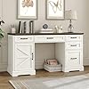 Furniouse 57 executive desk farmhouse computer desk with drawers and file cabinet with charging station wooden home office desk workspace for work writing brown tabletop  urban country home decor