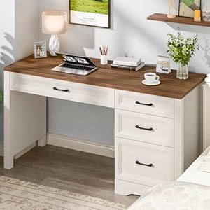 Vabches Farmhouse Executive Desk with Storage and Ample File Drawer, Rustic Large Home Writing Desk for Bedroom, White Vabches Farmhouse Executive Desk with Storage and Ample File Drawer Rustic Large Home Writing Desk for Bedroom White