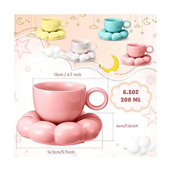   Sumind-Ceramic-Coffee-Mug-with-Sunflower-Coaster-Ceramic-Cloud-Mug-Creative-Cute-Cup-Flower-Cup-Saucer-Set-Pearl-White-Yellow-Blue-Pink-65oz-200ml-for-Office-Home-Coffee-Tea-Latte-Milk4-Sets