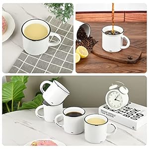 15oz white campfire ceramic mugs set of 4 for coffee tea old design  urban country home decor