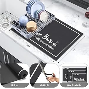 Findosom Dish Drying Mat, 12"x20" Absorbent Coffee Bar Mat for Countertops, Bar Accessories With Cup Pattern for Kitchen Counter, Maker, Pot, Dining Room Decoration Findosom Dish Drying Mat 12×20 Absorbent Coffee Bar Mat for Countertops Bar Accessories With Cup Pattern for Kitchen Counter Maker Pot Dining Room Decoration
