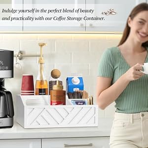   Farmhouse-Wood-Coffee-Station-Organizer-Countertop-Coffee-Bar-Accessory-Holder-Pod-Syrup-Condiment-Organizer-White