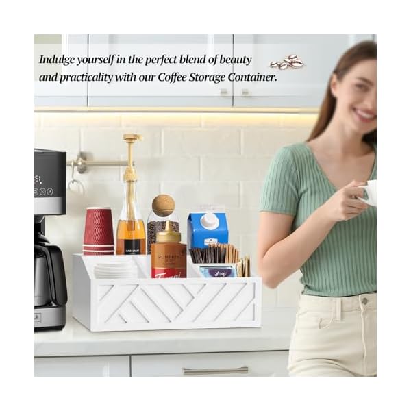  Farmhouse-Wood-Coffee-Station-Organizer-Countertop-Coffee-Bar-Accessory-Holder-Pod-Syrup-Condiment-Organizer-White