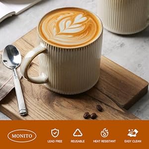 MONITO Ceramic Coffee Mug Set of 4, 16Oz Mugs Set, Ceramic Coffee Cups with Large Handles, Porcelain Mug for Latte, Hot Tea, Cappuccino, Milk, Cocoa, Microwave & Dishwasher Safe Cups MONITO Ceramic Coffee Mug Set of 4 16Oz Mugs Set Ceramic Coffee Cups with Large Handles Porcelain Mug for Latte Hot Tea Cappuccino Milk Cocoa Microwave Dishwasher Safe Cups