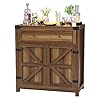 JUMMICO Coffee Bar Cabinet Farmhouse Kitchen Sideboard Buffet Cabinet with Drawer and Adjustable Shelf Barn Door Storage Cabinet for Kitchen Dining Room Bathroom Entryway Brown