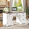 Alohappy 55 Farmhouse Executive Desk with File Cabinet Home Office Wood Computer Desk with Drawers and Power Outlets White