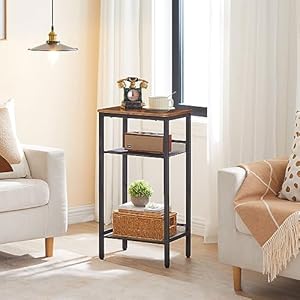 Hoobro side table 3 tier tall end telephone table with adjustable mesh shelves small entry table for living room bedroom hallway or office rustic brown and black bf01dh01g1  urban country home decor