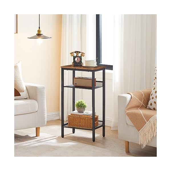 Hoobro side table 3 tier tall end telephone table with adjustable mesh shelves small entry table for living room bedroom hallway or office rustic brown and black bf01dh01g1  urban country home decor