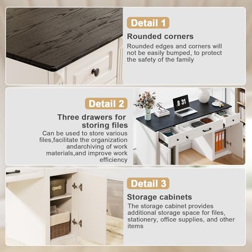 PAKASEPT-58-Executive-Desk-with-Storage-Drawers-Farmhouse-Office-Desk-with-Charging-Station-Wood-Computer-Desk-with-Ample-Storage-Cabinet-Rustic-Home-Wrting-Desk-with-Drawers-for-Office-White PAKASEPT 58 Executive Desk with Storage Drawers Farmhouse Office Desk with Charging Station Wood Computer Desk with Ample Storage Cabinet Rustic Home Wrting Desk with Drawers for Office White