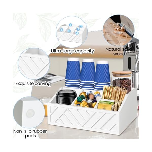   Farmhouse-Wood-Coffee-Station-Organizer-Countertop-Coffee-Bar-Accessory-Holder-Pod-Syrup-Condiment-Organizer-White