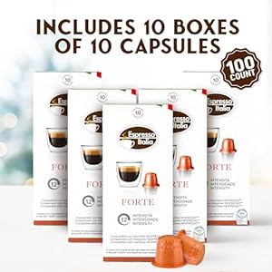 ESPRESSO ITALIA Capsules Compatible with Nespresso Machines, 100 Count - FORTE, Italian Coffee Pods Expresso Intensity 12 ESPRESSO ITALIA Capsules Compatible with Nespresso Machines 100 Count FORTE Italian Coffee Pods Expresso Intensity 12