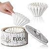 Coffee filter holder with 50 pieces coffee filter farmhouse basket coffee filter storage container rustic style white round coffee filter case for coffee bar counter decor shelf storage  urban country home decor