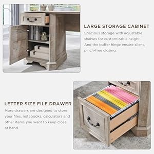 T4TREAM 59" L Shaped Executive Desk with Drawers,Farmhouse Wood Computer Desk, Featuring Charging Station,File Drawer, Storage Cabinet,for Home Office Work and Study (Light Rustic Oak) T4TREAM 59 L Shaped Executive Desk with DrawersFarmhouse Wood Computer Desk Featuring Charging StationFile Drawer Storage Cabinetfor Home Office Work and Study Light Rustic Oak