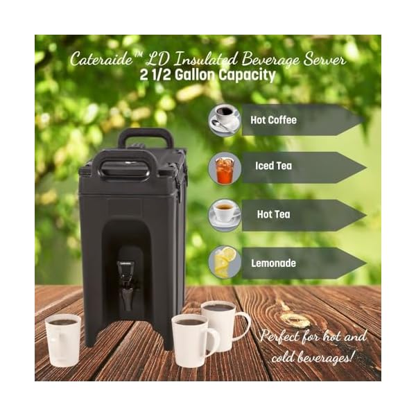 Carlisle foodservice products cateraide insulated beverage dispenser with handles for catering events kitchens and restaurants plastic 25 gallons black  urban country home decor