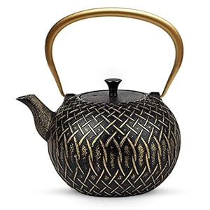   Tea-Kettle-Toptier-Japanese-Tetsubin-Cast-Iron-Teapot-with-Infuser-for-Loose-Tea-Teapot-Stovetop-Safe-34-Ounce-1000-ml-Black-Melody