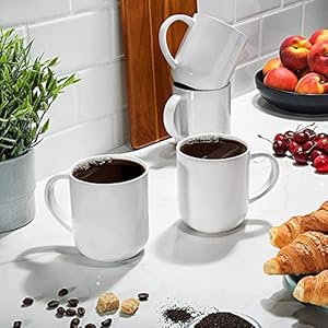 Set of 6 Large 16 Ounce Ceramic Coffee Mugs (White and Blue) Set of 6 Large 16 Ounce Ceramic Coffee Mugs White and Blue