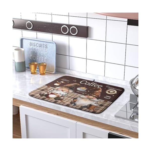   Coffee-Gnomes-Kitchen-Dish-Drying-Mat-for-Dishes-16x18-InchCoffee-Maker-Mats-for-TabletopBrown-Buffalo-Plaid-Mocha-Coffee-Cup-Dishes-Drainer-Mats-Super-Absorbent-Dish-Rack-Pad-for-Bar-Sinks-Counter