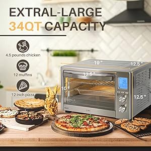   Air-Fryer-Oven-Combo-34QT-Extra-Large-1750W-Toaster-12-Pizza-Convection-Countertop-12-in-1-Large-Rotisserie-With-4-Accessories-Stainless-Steel-Silver