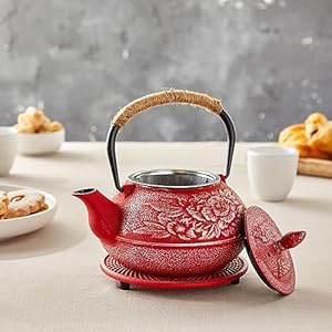   Juvale-Cast-Iron-Teapot-with-Infuser-Japanese-Tea-Kettle-Loose-Leaf-Tetsubin-with-Handle-and-Trivet-Red-3-Pcs-holds-27-oz-800-ml