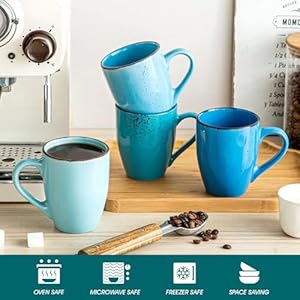 Vancasso navia coffee mug set of 4 ceramic 12 oz coffee cups for cappuccino latte tea multi blue  urban country home decor