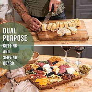 Acacia Wood Cutting Board and Chopping Board with Handle for Meat Cheese Board Vegetables Bread and Charcuterie Decorative Wooden Serving Board for Kitchen and Dining Room Large 17 x 13
