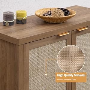 SICOTAS Sideboard Buffet Coffee Bar Cabinet Boho Rattan Larger Credenza with Storage 3 Pieces Farmhouse Kitchen Storage Cabinets Buffet Cabinet for Entryway Living Room Oak