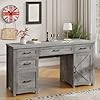   Farmhouse-61-Executive-Desk-with-5-Drawers-Rustic-Office-Desk-Computer-Desk-with-Charging-Station-File-Drawers-and-Storage-Cabinet-Wood-Workstation-for-Study-and-Home-OfficeGrey