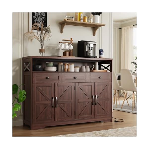 51 dark brown buffet sideboard cabinet farmhouse storage cabinet kitchen pantry with shelf and drawers wood cupboard hutch cabinet coffee bar station table for kitchen living room dining room  urban country home decor