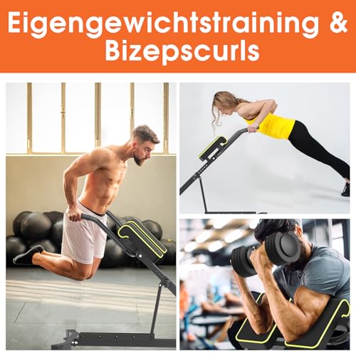 DH-FitLife-5in1-Rueckenstrecker-fuer-zuhause-Bauchmuskeltrainer-Rueckentrainer-Hyperextension-Bank-Klappbarer-Verstellbarer-Roman-Chair-bis-150KG-Multifunktionale-Curlbank-u-Hantelbank