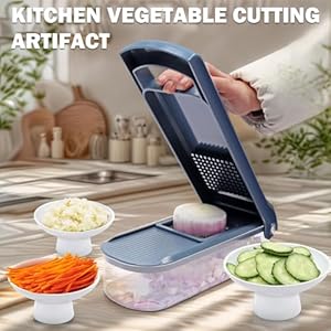 Vegetable Chopper Food Chopper Onion Chopper Vegetable SlicerVeggie Chopper with ContainerKitchen AccessoriesGrey6 Blade