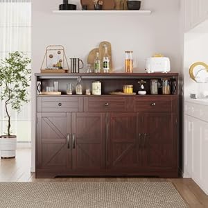 51 dark brown buffet sideboard cabinet farmhouse storage cabinet kitchen pantry with shelf and drawers wood cupboard hutch cabinet coffee bar station table for kitchen living room dining room  urban country home decor