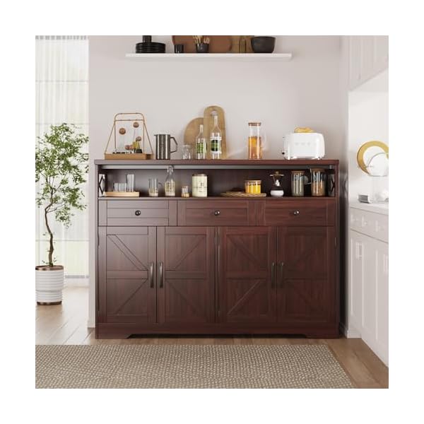 51 dark brown buffet sideboard cabinet farmhouse storage cabinet kitchen pantry with shelf and drawers wood cupboard hutch cabinet coffee bar station table for kitchen living room dining room  urban country home decor