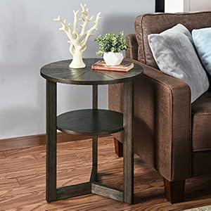  Small-Round-End-Table-Rustic-Side-Table-with-Storage-shelf-Classic-Circular-Solid-Wood-Beside-Table-2-tier-Telephone-Table-Easy-Assembly-for-Living-Room-24H-x-193D-Brushed-Black-BZ3338BK